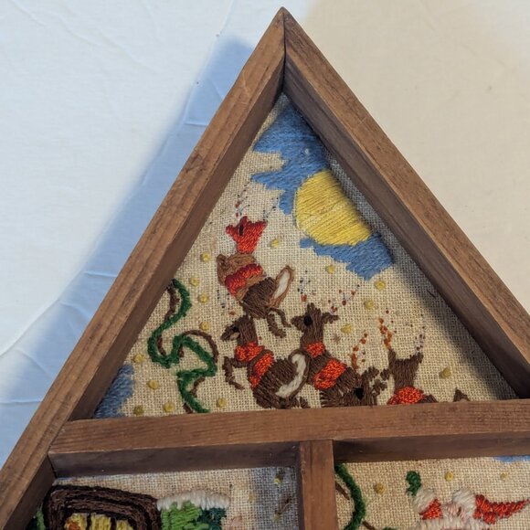 Embroidered Needlework Tree Holiday Wood Diorama Christmas Wood Décor Shadowbox - Picture 3 of 10